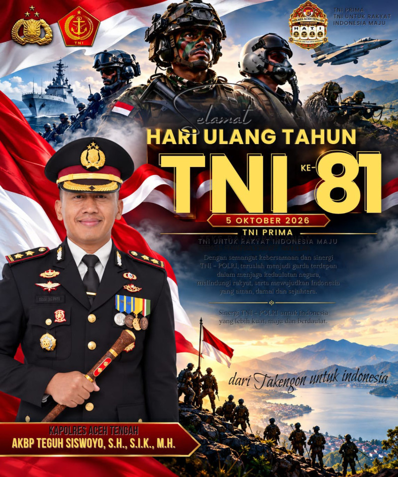 Aceh Tengah Police Chief Congratulates TNI on Its 81st Anniversary